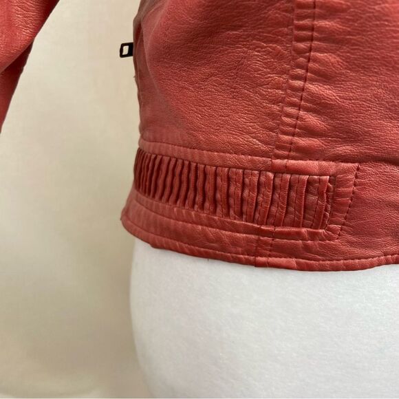 Guess Pink/Red Faux Leather Moto Jacket with Asymmetrical Zipper Size Small - Picture 15 of 15